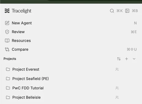 The Platform menu listing projects on the left