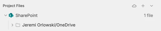 The cloud button next to Project Files with a connected SharePoint and OneDrive folder