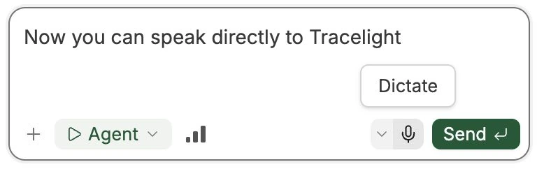 Chat box with Dictate microphone and transcribed prompt