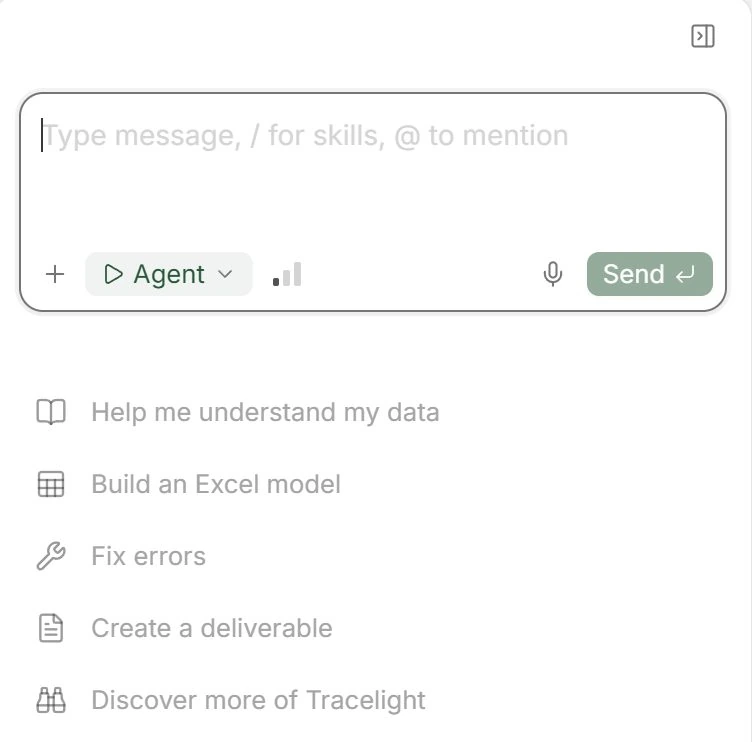 Starter prompts: understand data, build model, fix errors, create deliverable